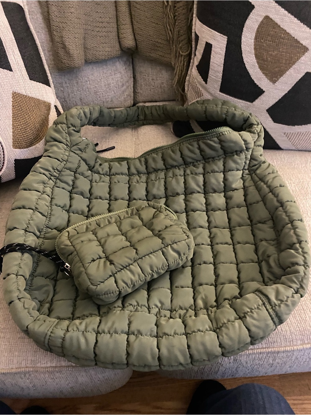 Free people Quilted Shoulder Tote Bag in Sage Green - Picture 2 of 9